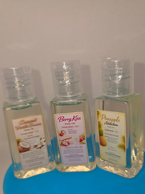 Mini Body Oil Set (3 x 1oz) – Strawberry, Coconut Vanilla & Pineapple | Glow Oil Trio | Lightweight & Fast Absorbing
