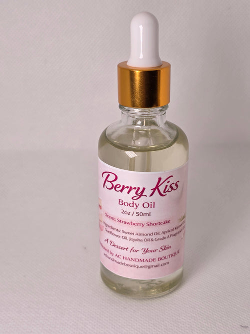 Berry Kiss Body Oil (Clear) – Strawberry Shortcake Scent | Lightweight Glow Oil 2oz(50ml)