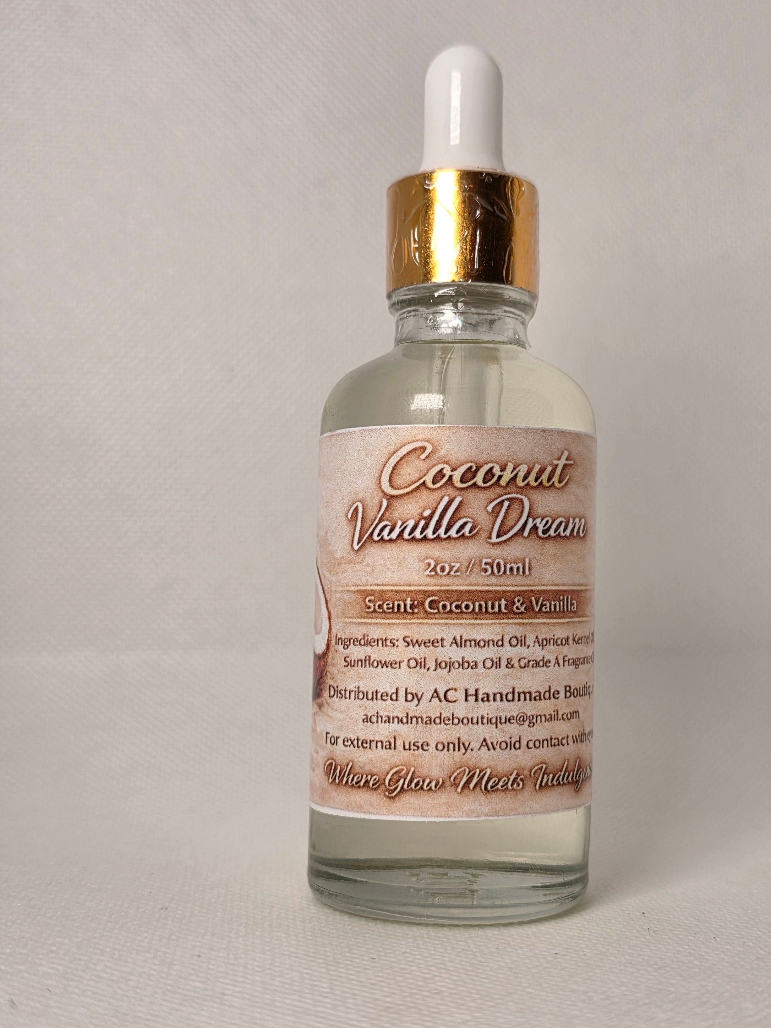 Coconut Vanilla Dream Body Oil – Coconut Vanilla Scent | Hydrating Glow Oil | Lightweight & Fast Absorbing (2oz/50ml)